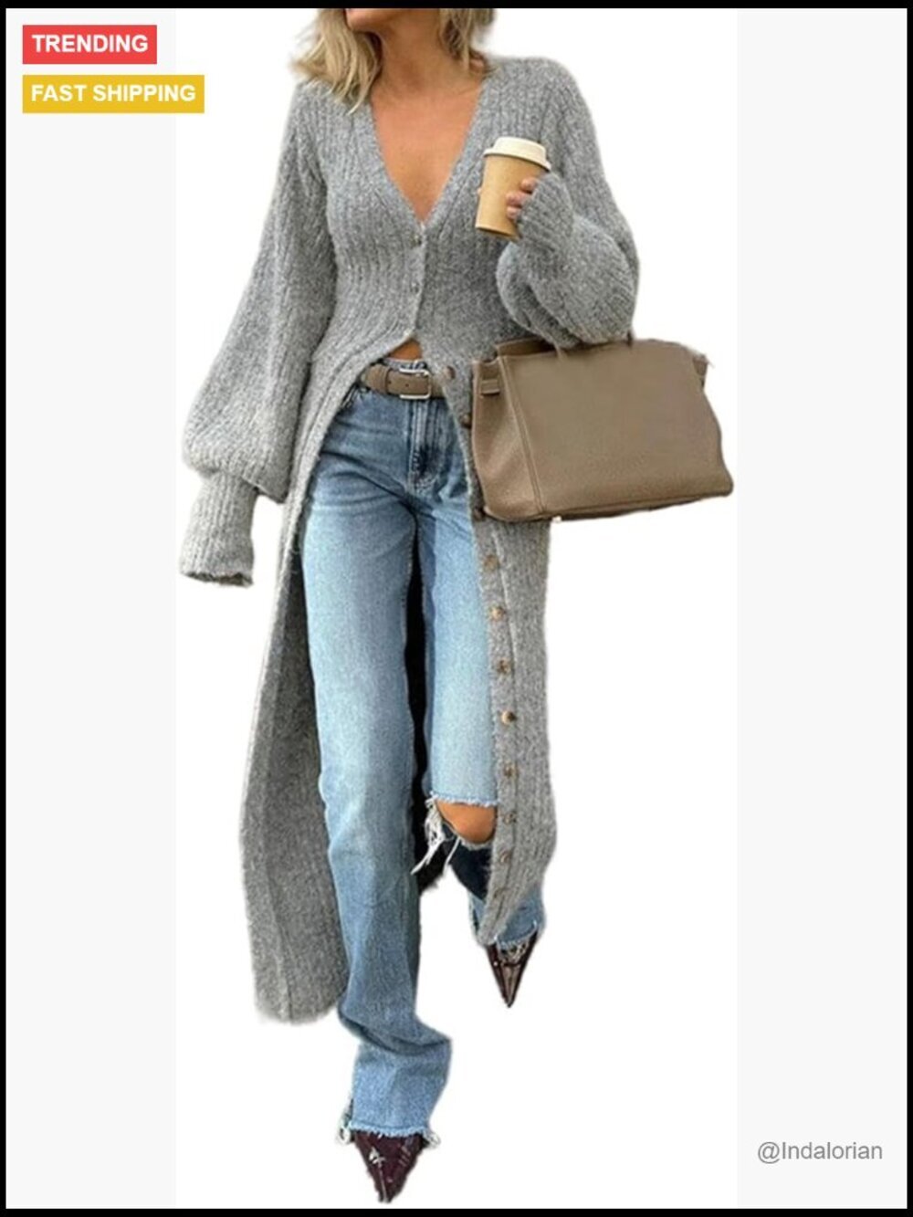 V-Neck Button Down Long Cardigans, Chunky Knit Fall Maxi Coat Sweater Dress